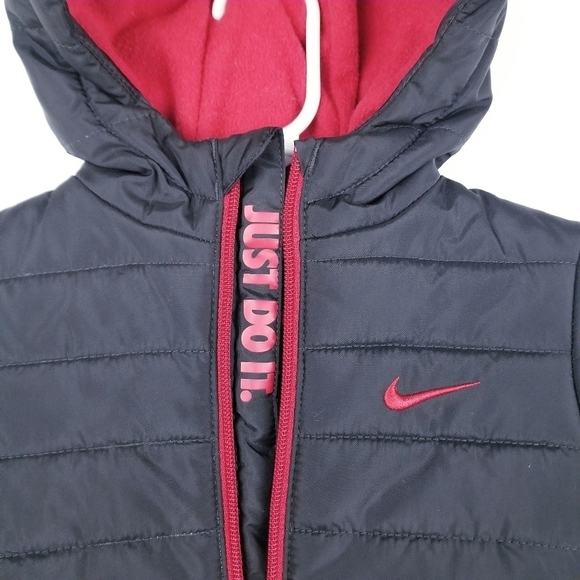 Nike JUST DO IT Fleece-Lined Black & Red Puffer Coat, size 12 Months - Picture 5 of 12